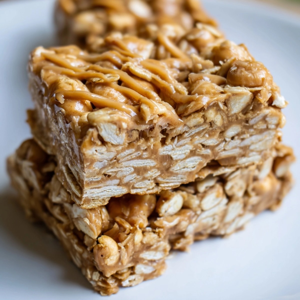 Golden-baked Peanut Butter Flax Granola Squares, ready to slice into squares for snacking.