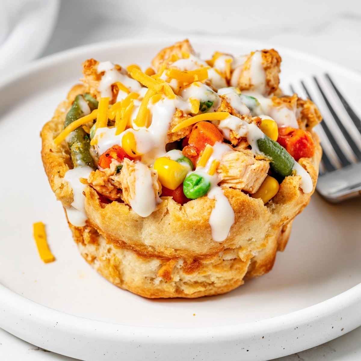Golden Cajun Chicken Ranch Pot Pie Cups, fresh from the oven and ready to eat.