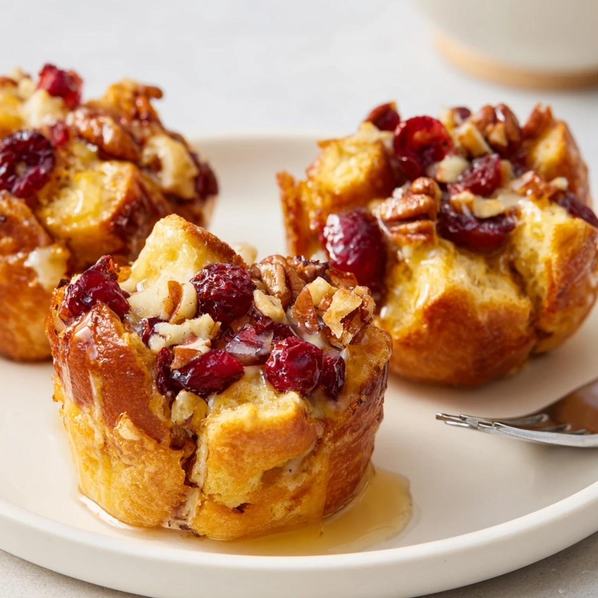 Warm Cranberry Jalapeño French Toast Muffins with a custardy center, bursting with flavor.