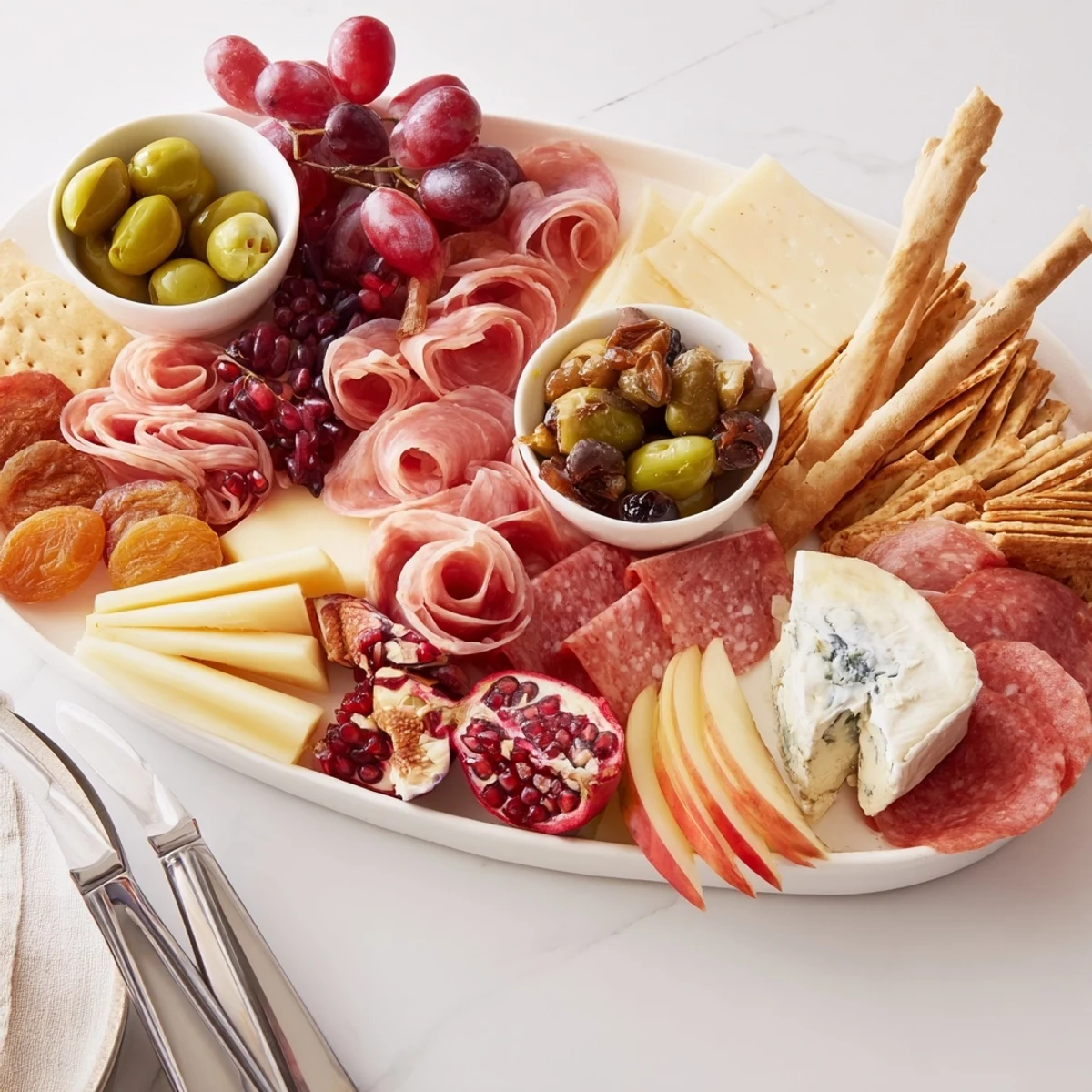Deliciously arranged charcuterie board featuring maple glazed nuts, cheeses, and savory meats.  