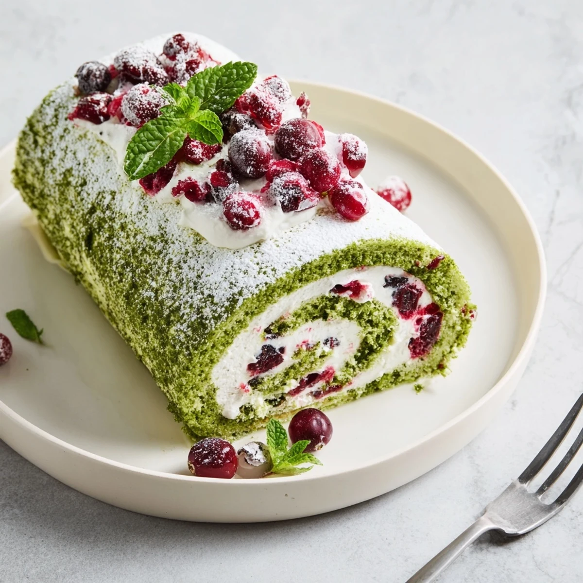 Matcha Swiss Roll Cranberry Cream