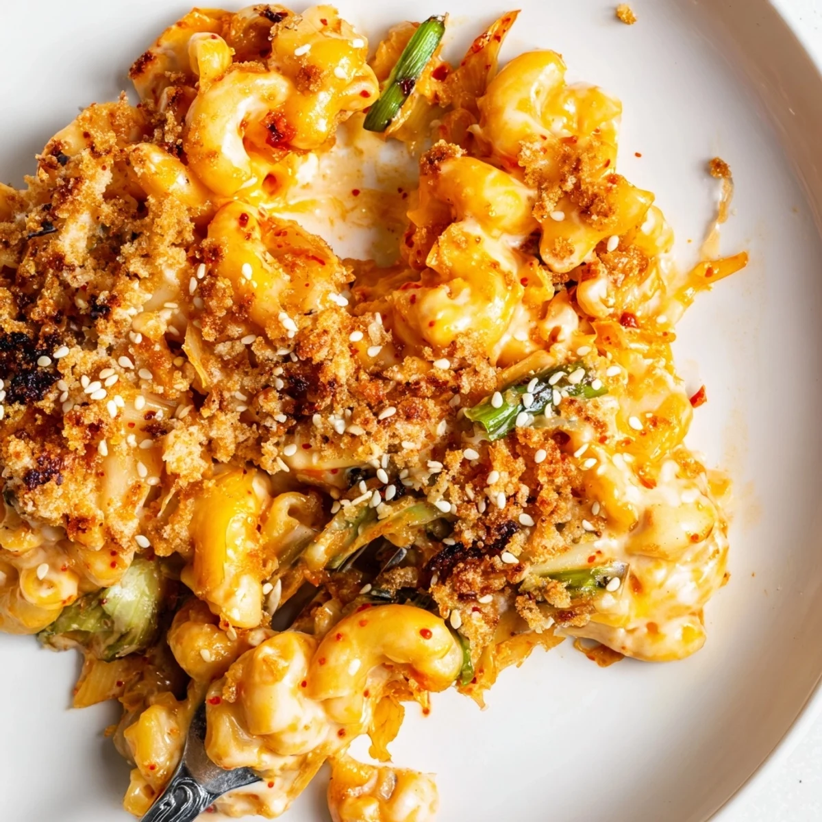 Savor the rich Spicy Kimchi Mac & Cheese, blending melted cheeses with zesty kimchi goodness.