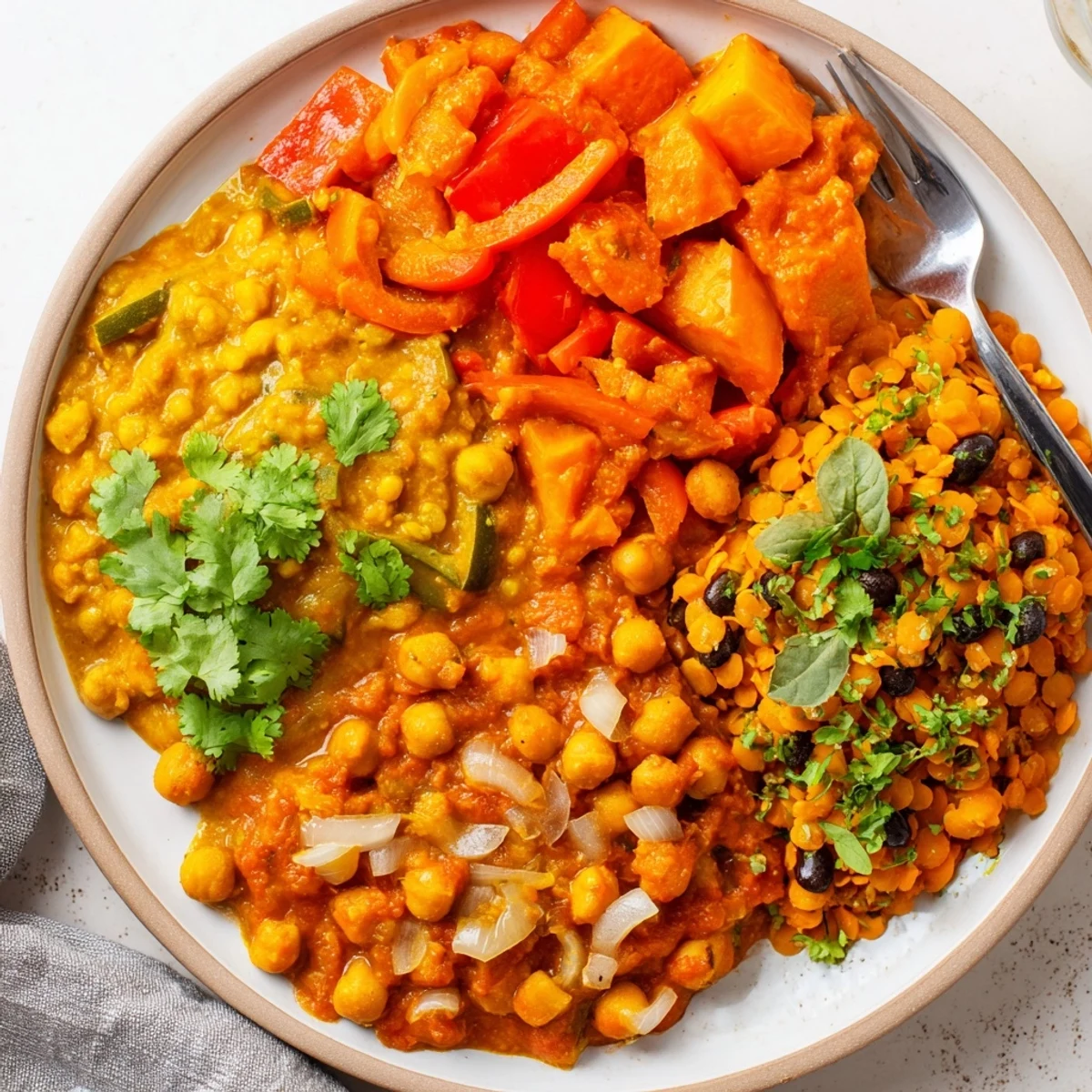 Vibrant Indian Chickpea Curry simmering with spices and topped with fresh cilantro.  