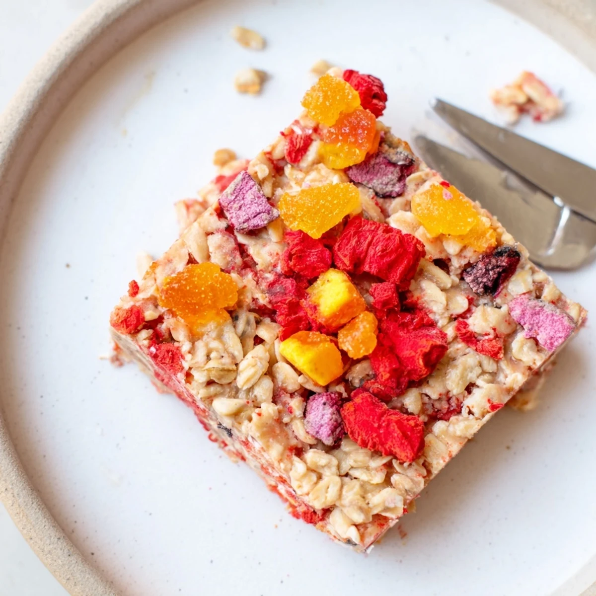 Colorful DIY snack bars topped with chewy homemade gummies and crunchy freeze-dried candies.  