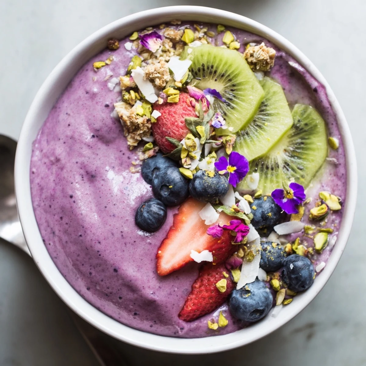 Colorful Vibrant Smoothie Bowls topped with fresh fruit and crunchy granola delights.