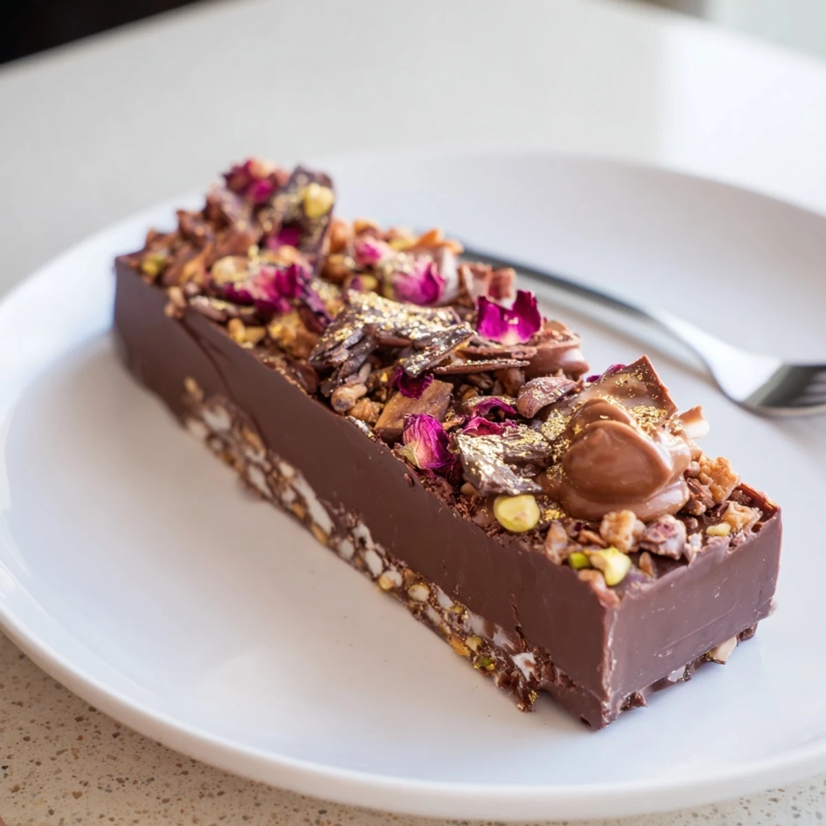 Decadent chocolate bar inspired creations featuring crunchy pistachios and creamy caramel.  