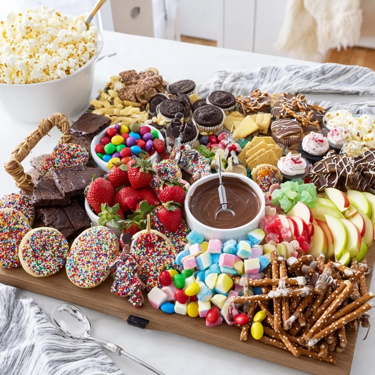 Indulge in these colorful Dessert Boards with themed snacks and fresh fruits.  