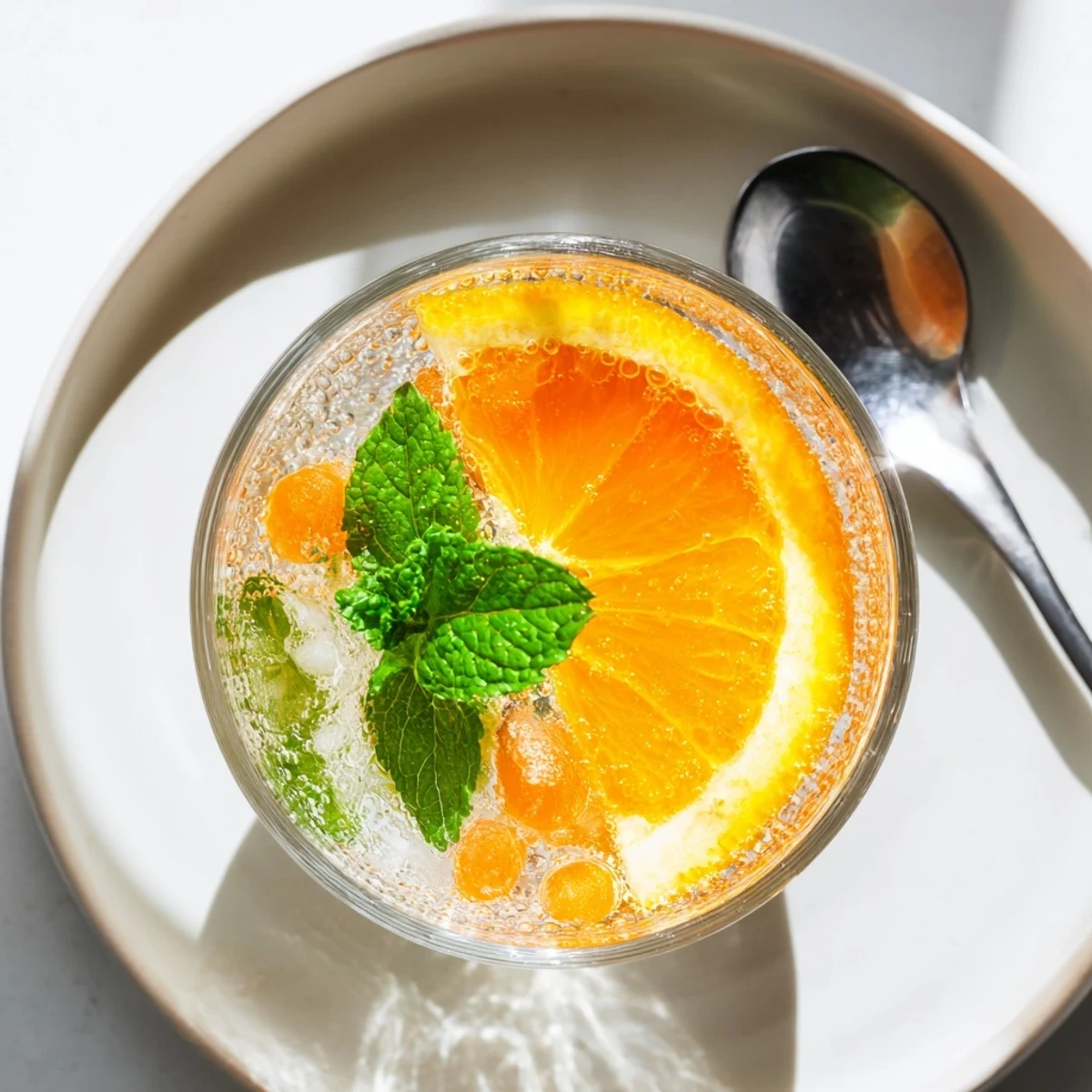 Invigorating probiotic soda mocktail, showcasing bright citrus and fizzy effervescence for gut health.