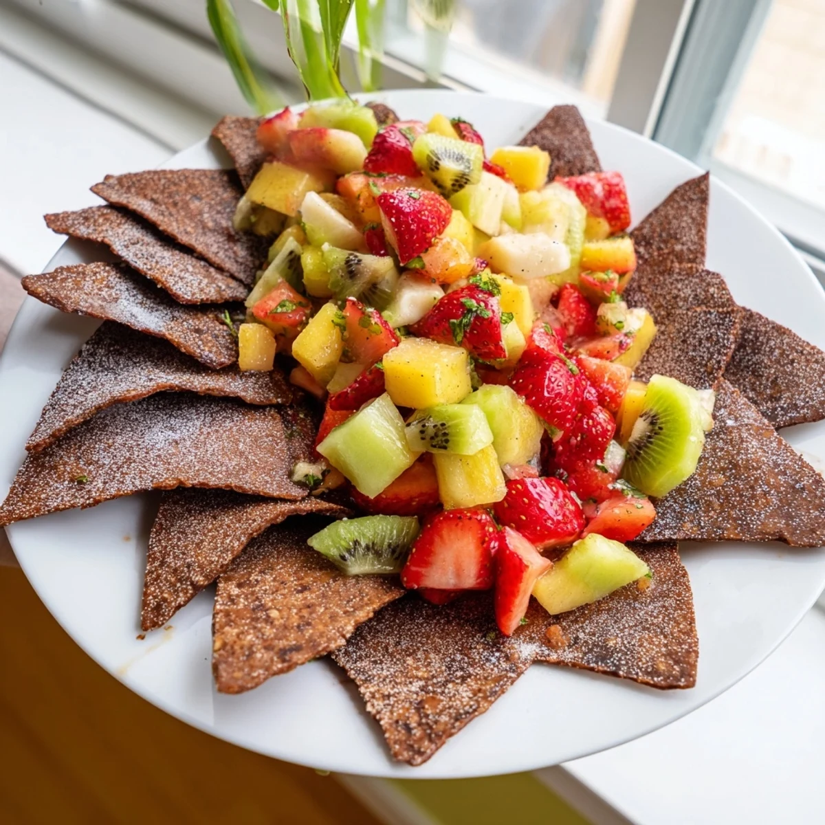 Crispy dessert chips & salsa served with vibrant fresh fruit for dipping.  