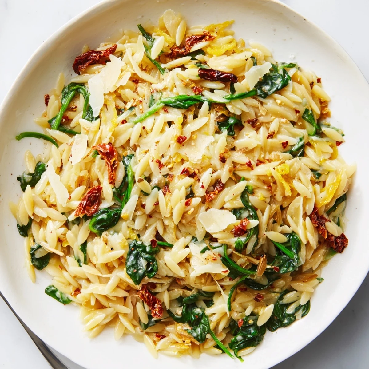 Enjoy this flavorful Creamy Tuscan Orzo Bowl, a satisfying vegetarian meal, perfectly seasoned and cooked.