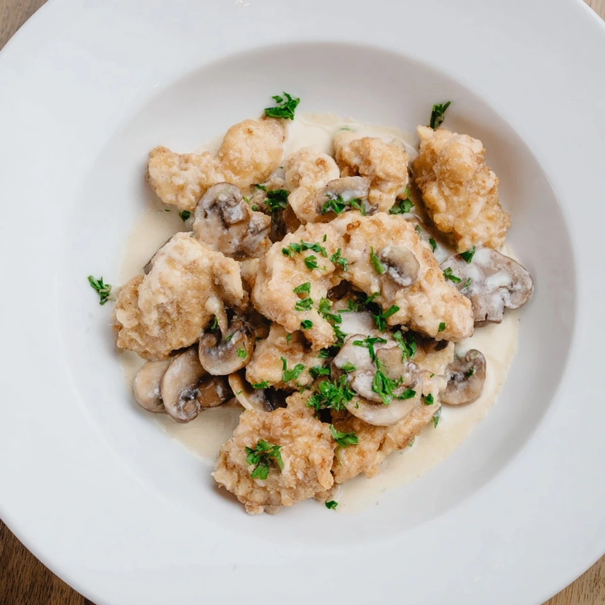 Creamy Chicken Stroganoff over egg noodles, a rich dish with tender chicken and mushrooms.
