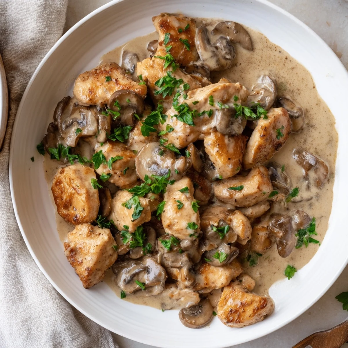 Serving suggestion: hot and delicious Creamy Chicken Stroganoff, perfect for a cozy dinner.