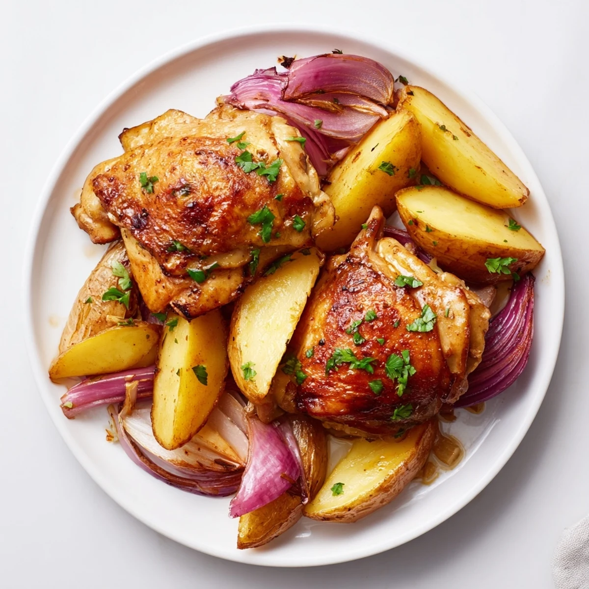 Golden, crispy Greek Lemon Chicken and Potatoes, perfectly roasted with herbs and lemon juice.