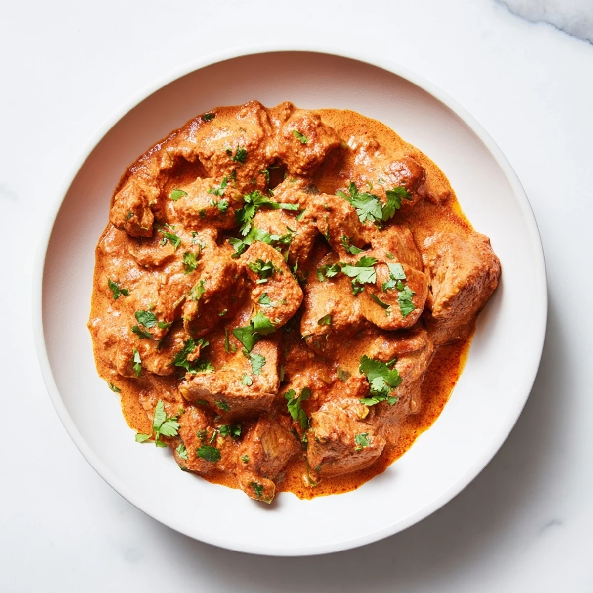 A steaming bowl of creamy Instant Pot Chicken Tikka Masala, garnished with fresh cilantro, ready to serve.