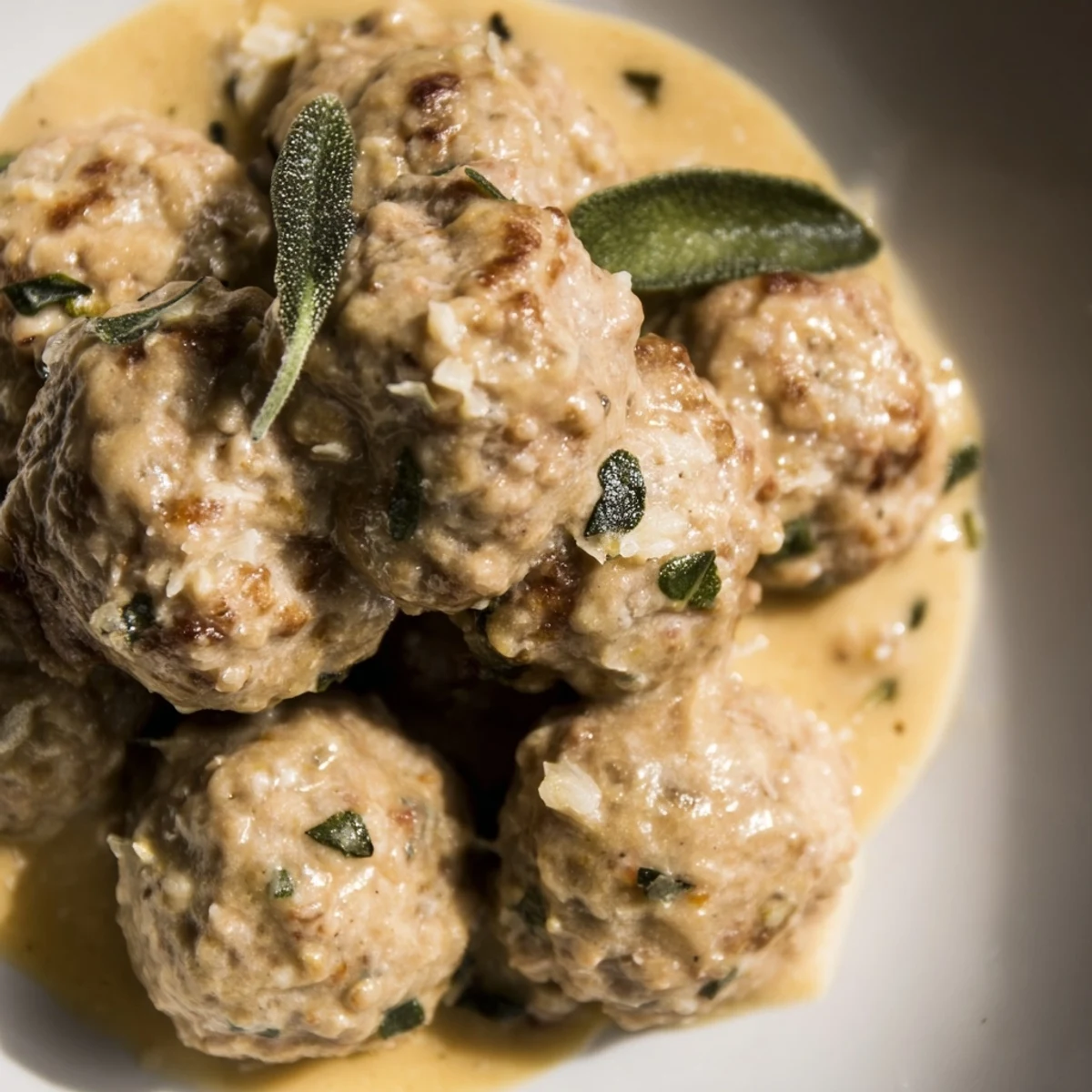 Creamy pumpkin sage sauce coats tender turkey meatballs, a comforting dinner idea for fall.