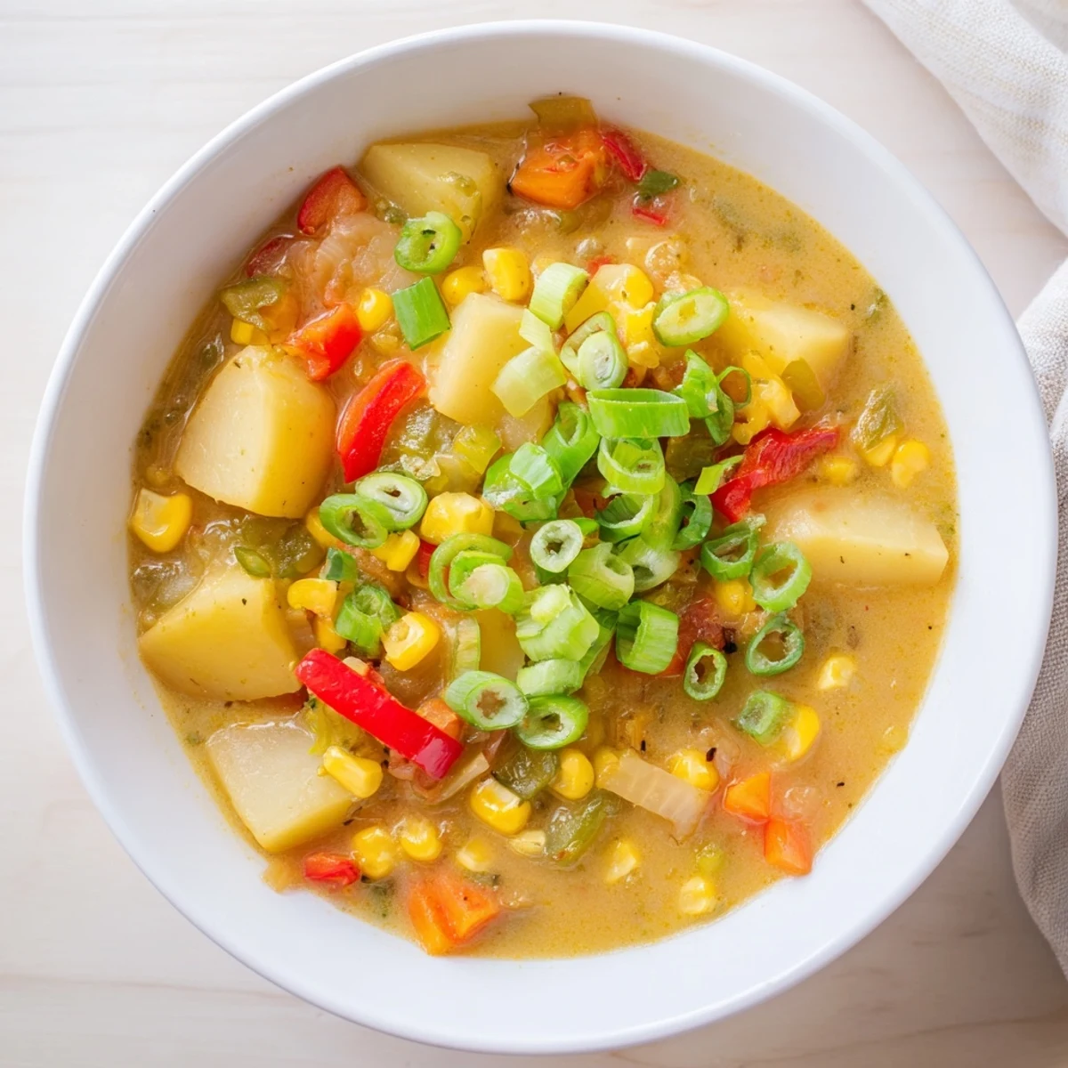Creamy slow cooker Cajun potato soup, garnished with green onions, offers a comforting, spicy aroma.