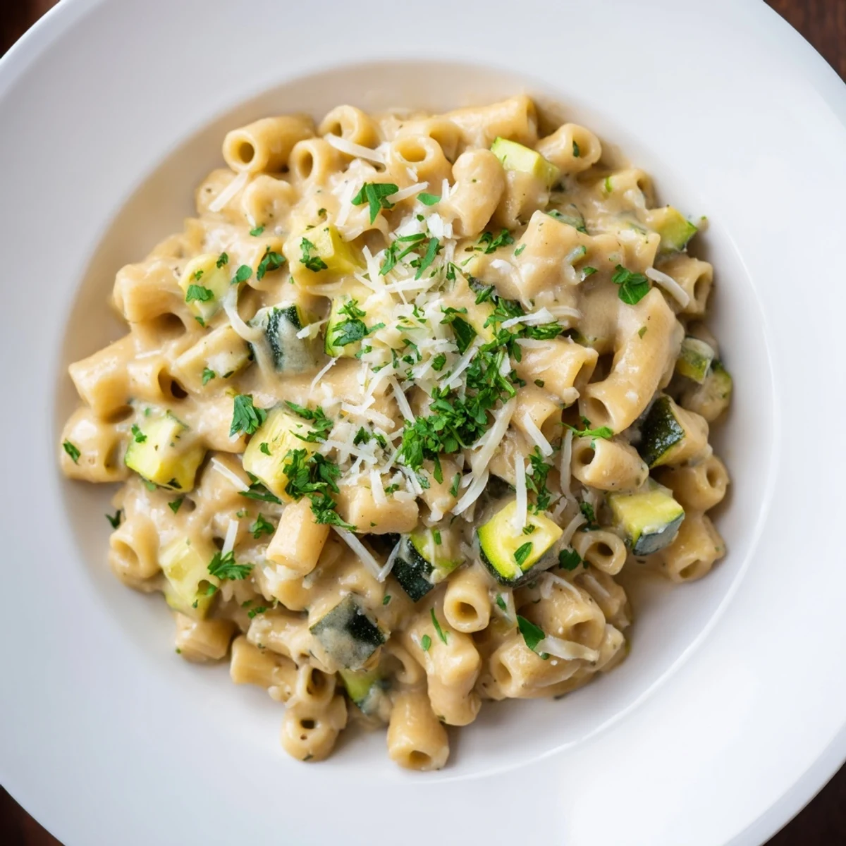 One-Pot Creamy Zucchini Ditalini: a warm bowl of pasta with tender zucchini and creamy sauce.