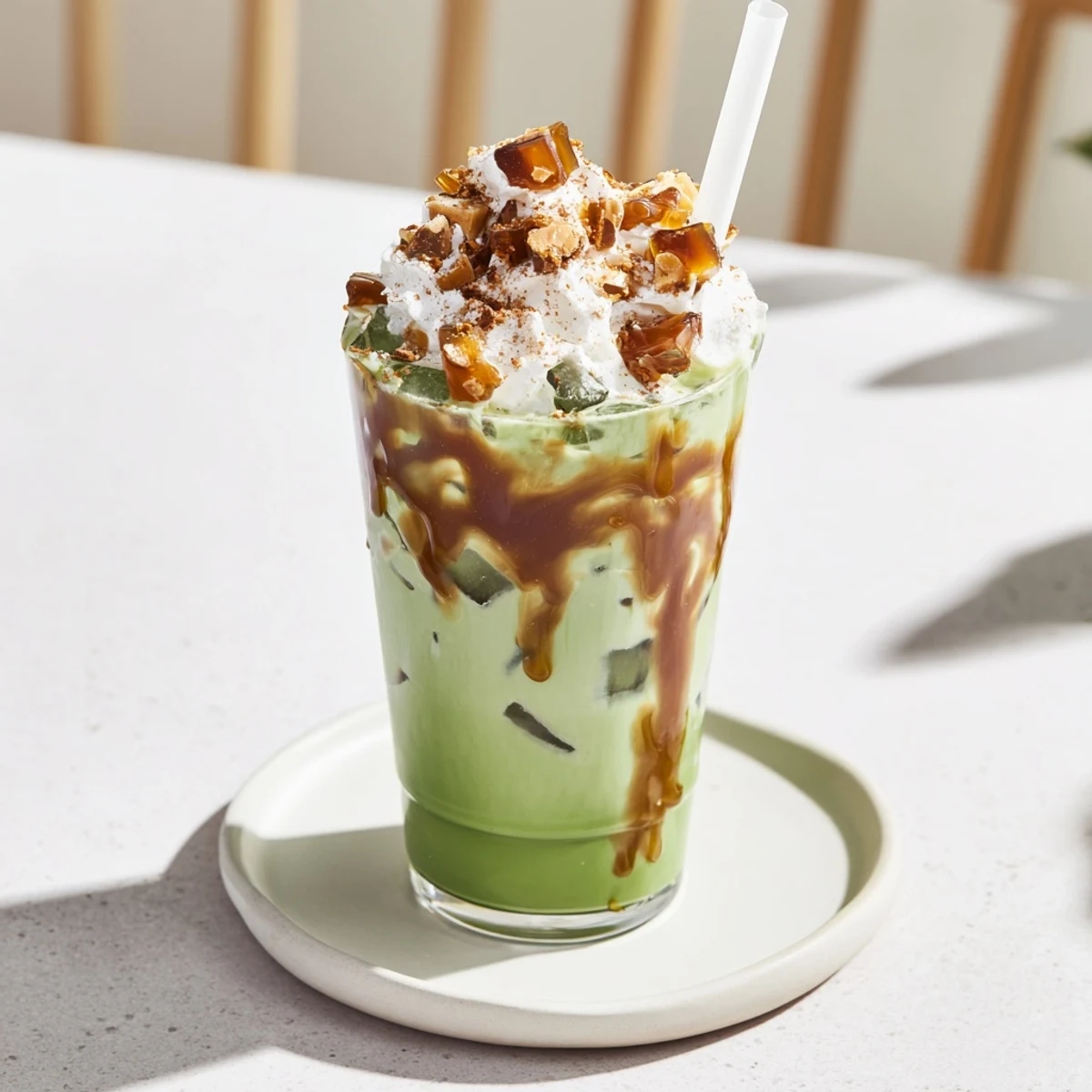 Caramel Brulée Iced Matcha Coffee