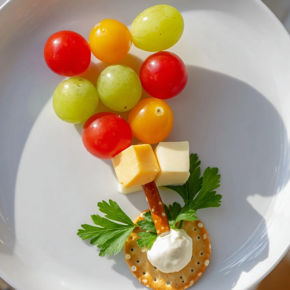 Vibrant Up, Up, & Away Hot Air Balloon Snacks artfully arranged on a platter, ready for a kid's party.