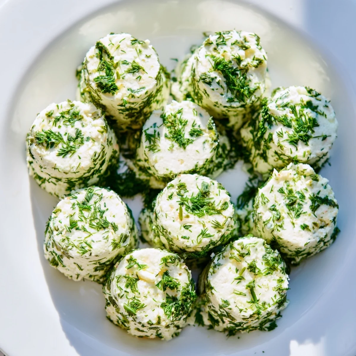 Fresh, herb-coated goat cheese "Mossy Stones," a delightful, whimsical appetizer for sharing and fun.