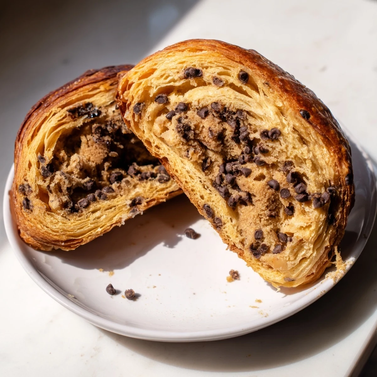 Freshly baked Chocolate Cookie Croissants, showing the perfect blend of croissant and cookie textures.