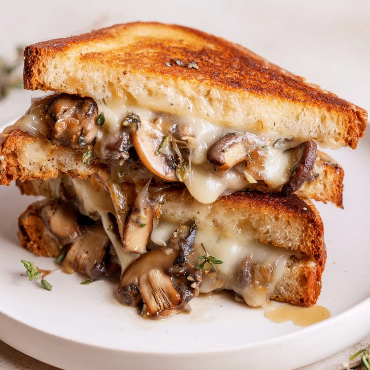 Creamy Mushroom Grilled Cheese: Golden-brown bread surrounds melted Swiss and a flavorful, creamy mushroom filling.