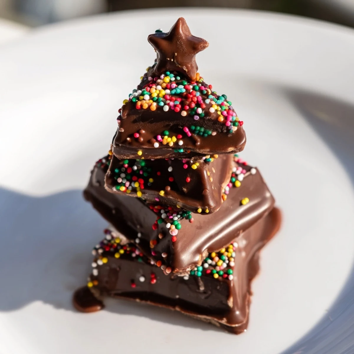 These delicious Chocolate Kinder Christmas Trees are drizzled with melted dark chocolate and topped with star decorations.