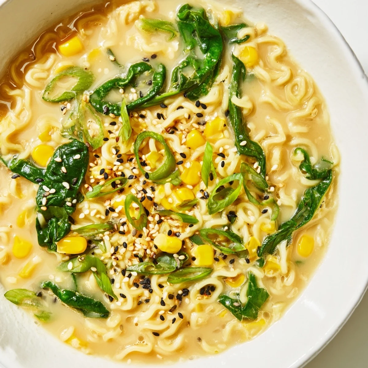 A steaming bowl of Elevated Ramen Egg Drop Soup with floating egg ribbons, ready to enjoy.
