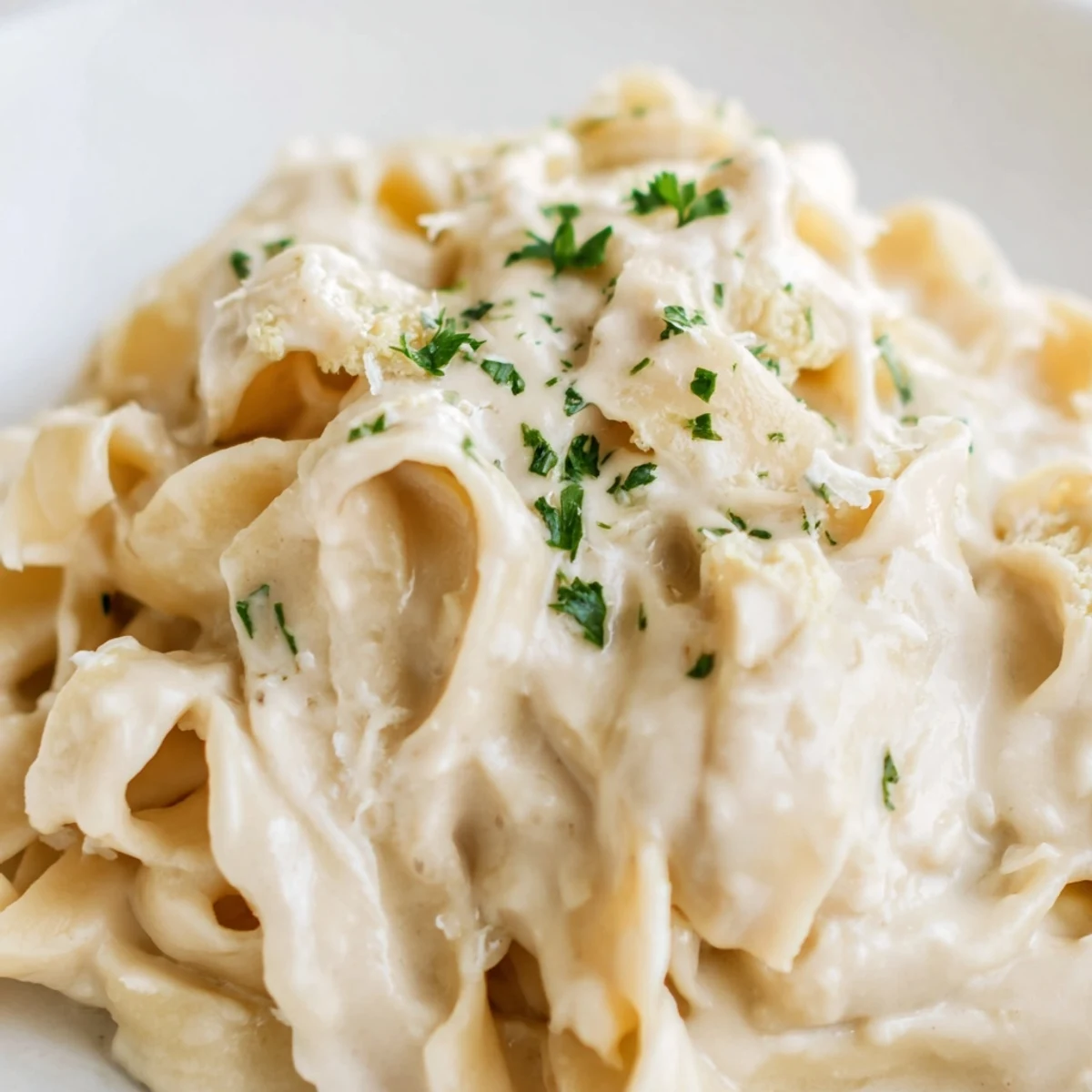Golden roasted cauliflower and garlic blend into a smooth, velvety alfredo sauce tossed with pasta, served warm and ready to enjoy.