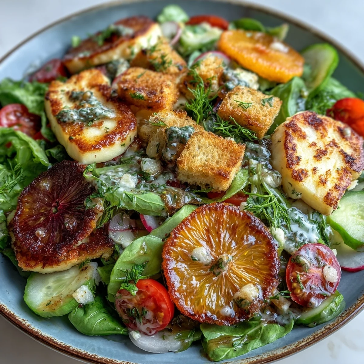 Enjoy this zesty Halloumi Blood Orange Fattoush, perfect for a refreshing meal.