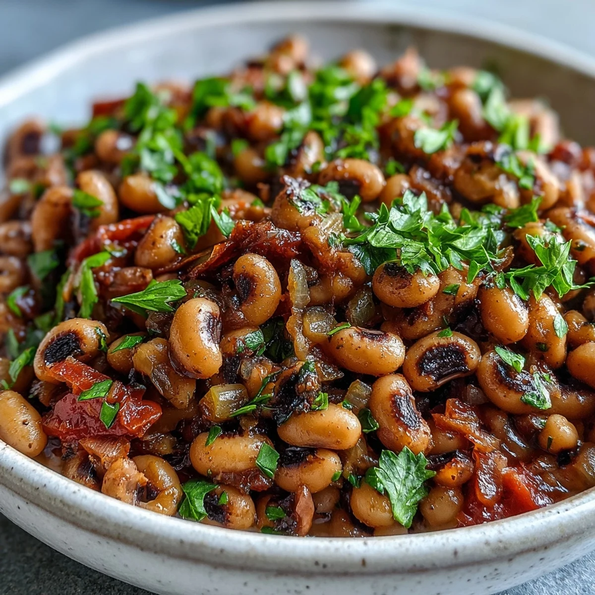 A steaming pot of quick Frozen Black-Eyed Peas, cooked Southern-style with onions and garlic, ideal alongside cornbread or fluffy white rice.