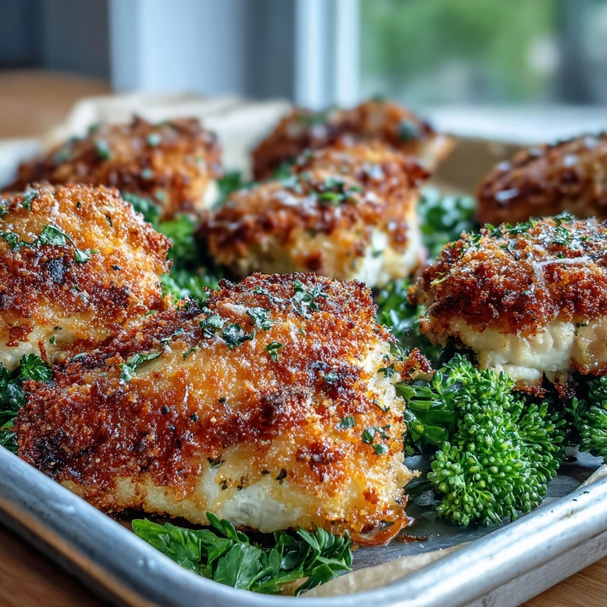 Roasted Crispy Parmesan Broccoli & Chicken Trays with golden topping, ideal for quick family dinners.