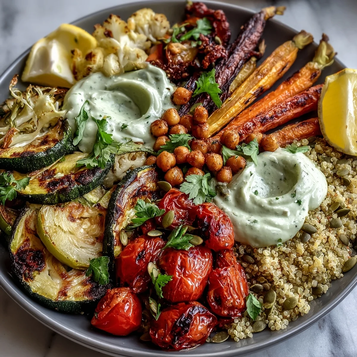 Mexican-inspired plant-based casserole featuring black beans, zucchini, and corn, topped with fresh avocado-lime crema.