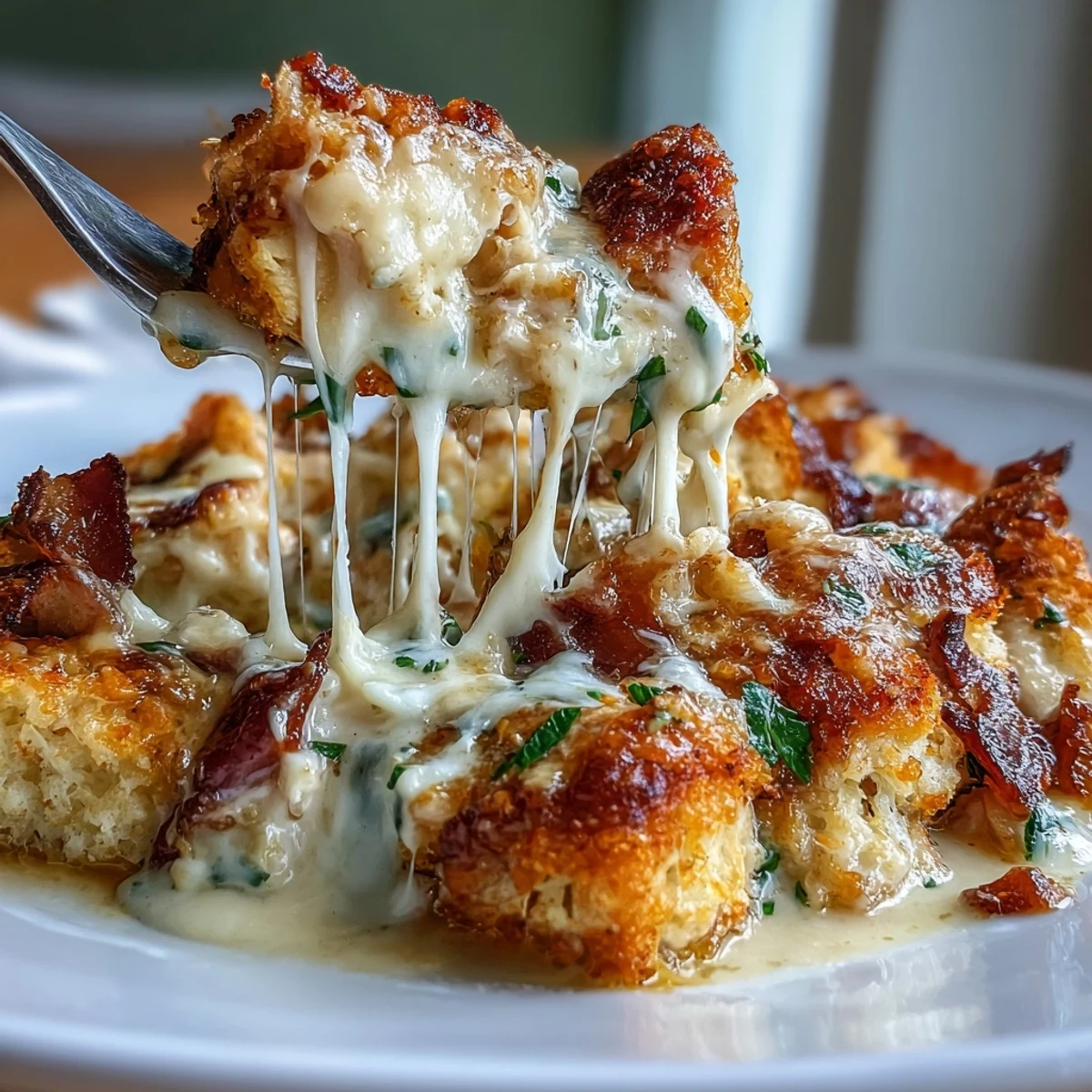 Savory Chicken Cordon Bleu Casserole featuring tender chicken, diced ham, and Swiss cheese baked in a rich Dijon cream sauce.