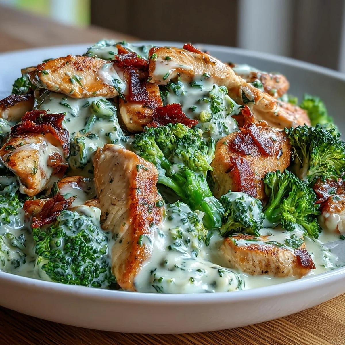Creamy keto chicken Alfredo served over steamed broccoli, a low-carb alternative to pasta with tender chicken and rich Parmesan sauce.  