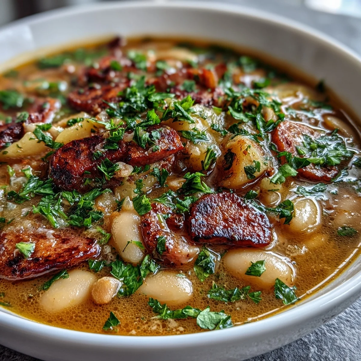 Rich and smoky bean soup loaded with savory ham, creamy potatoes, and aromatic vegetables—comfort food at its finest.