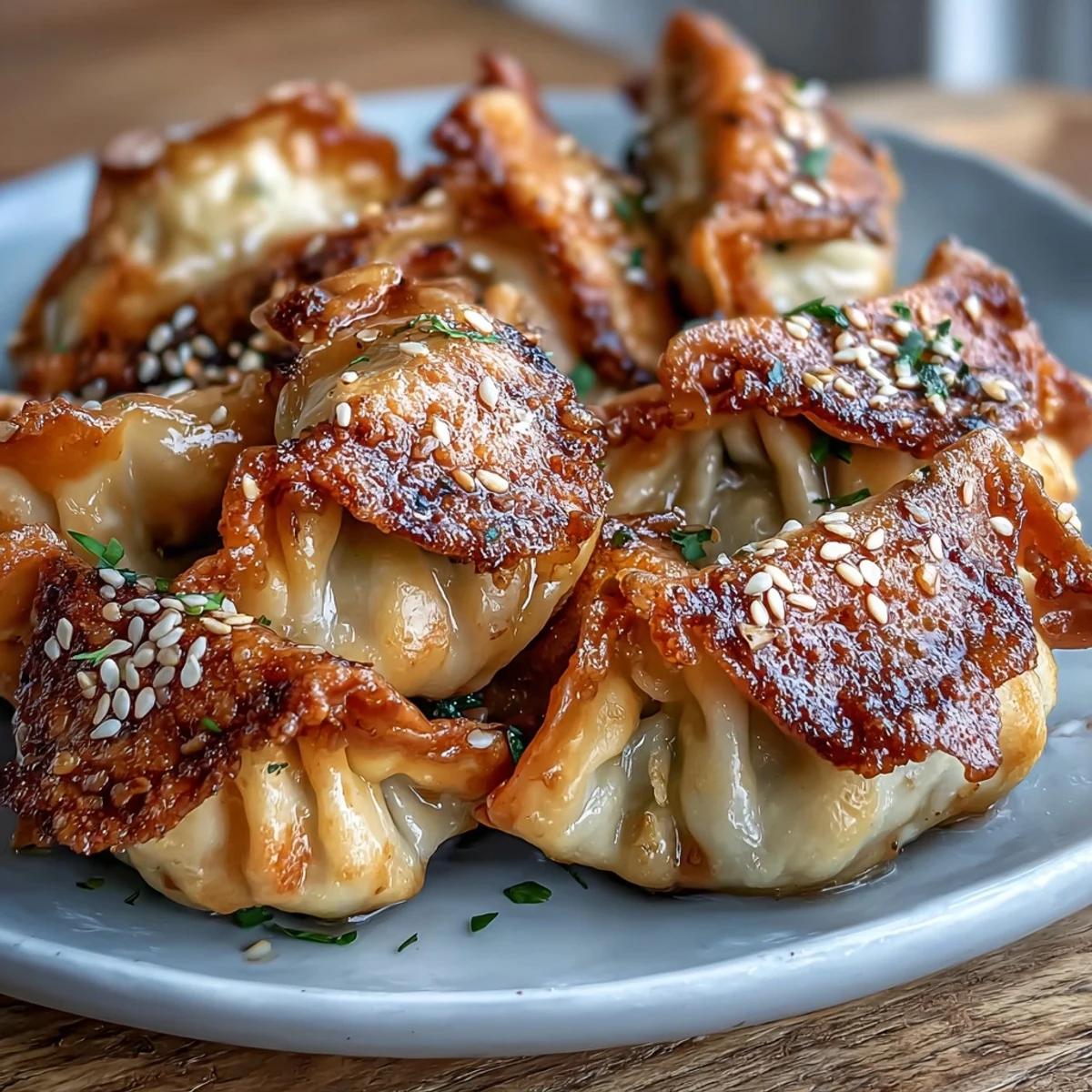 Crispy air fryer chicken dumplings served with savory sesame soy dipping sauce, perfect for appetizers or light meals.  