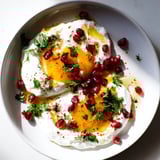 Golden-yellow poached eggs sit atop garlicky yogurt in this flavorful Çılbır dish.