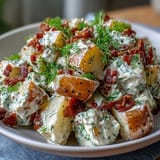 Crispy bacon Memorial Day Potato Salad, creamy, tangy, and easy to make.