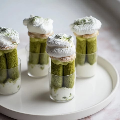Matcha mascarpone tiramisu snow cups, layered with creamy mascarpone, offering a delightful matcha flavor.