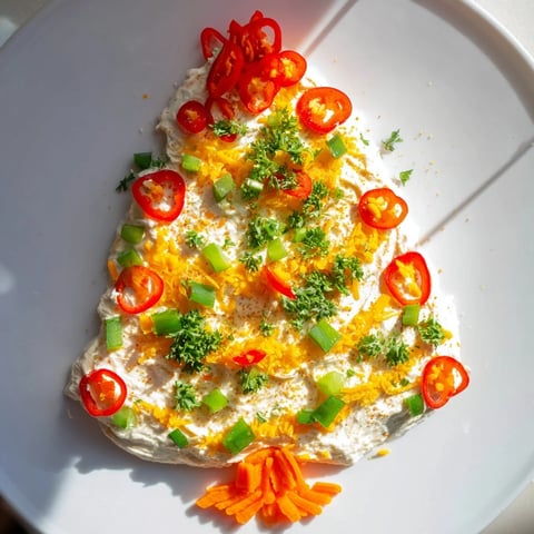 Chili Pepper Christmas Tree Dip: A vibrant appetizer shaped as a festive Christmas tree, ready to be enjoyed!