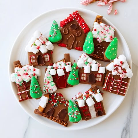 Festive Sweet Board: Gingerbread Village dessert board with frosted gingerbread and colorful candies.