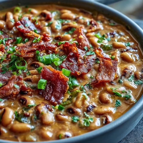 Steaming bowl of Big Pot of Texas Black-Eyed Peas, featuring smoky bacon, jalapeños, and fresh cilantro garnish.