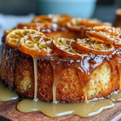 Moist olive oil cake with candied orange slices and citrus glaze, perfect for a Mediterranean-inspired dessert.
