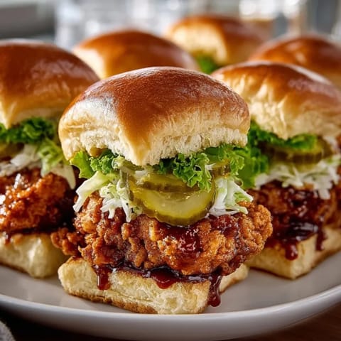 Crispy, fiery Nashville Hot Chicken Sliders recipe; a Southern spicy comfort food.