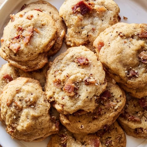 Irresistibly chewy cookies drizzled with maple syrup and featuring savory bacon crunch.  