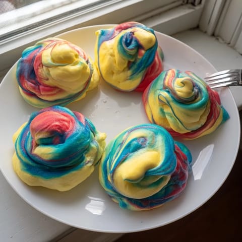 Visually stunning rainbow Cloud Bread, each slice a fun, gluten-free treat.  