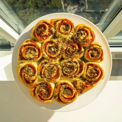 Golden baked mini pepperoni pizza pinwheels, a perfect party appetizer with melty cheese and savory pepperoni.