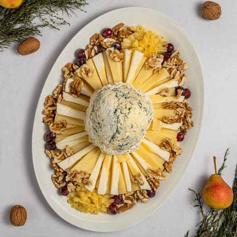 A visually stunning photo of a rugby ball cheese board, perfect for your next party appetizer.