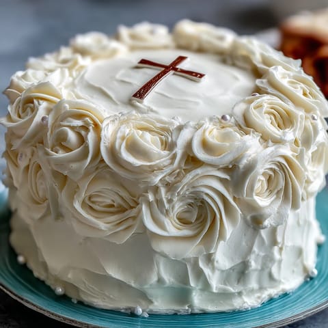 First Communion Cake White Roses